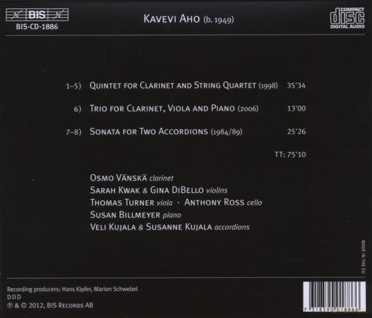 Aho Kalevi: Clarinet Quintet - Sonata For Two Accordions [CD]