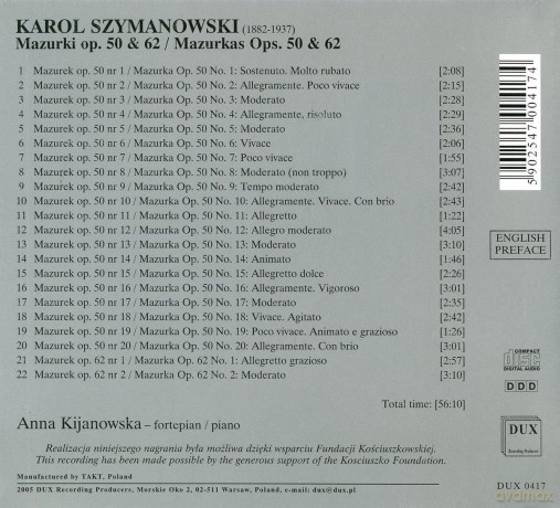 Anna Kijanowska: Szymanowski Mazurkas Op 50 Und 62 Anna K [CD]