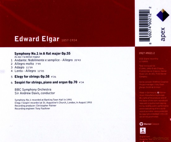 Andrew Davis: Edward Elgar: Symphony No.1/Sospiri/Elegy [CD]