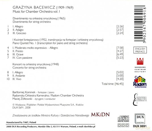 Bartlomiej Kominek: Bacewicz Music For Chamber Orchestra Vol [CD]