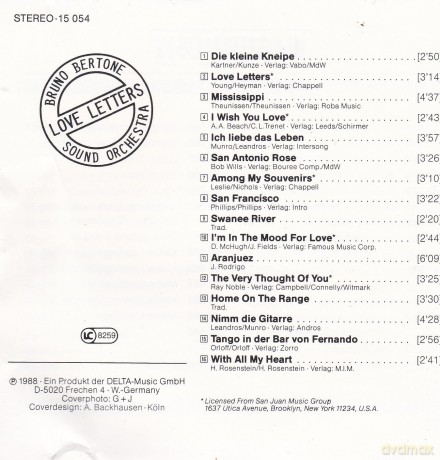 Bertone Bruno Sound Orchestra: Love Letters [CD]