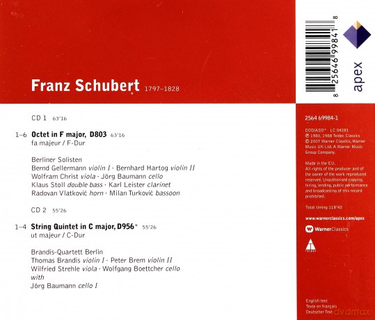 Berliner Solisten&Brandis Quar: Schu: Octet D803&String Quintet [2CD]