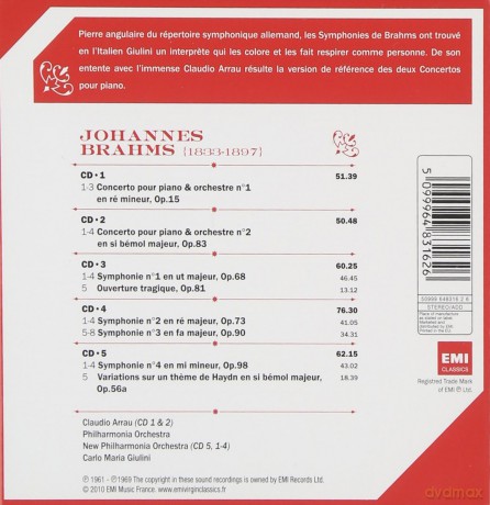 Brahms\Claudio Arrau: Brahms Symph Ouv Conc Piano [5CD]