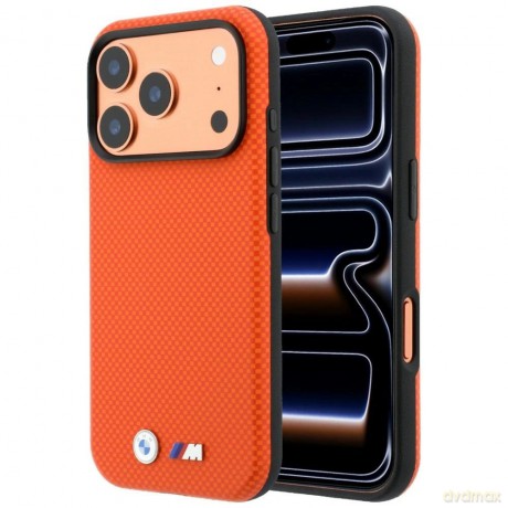Etui BMW M Quadrille Kevlar Metal Logo MagSafe na iPhone 18 Pro / 17 Pro - pomarańczowe