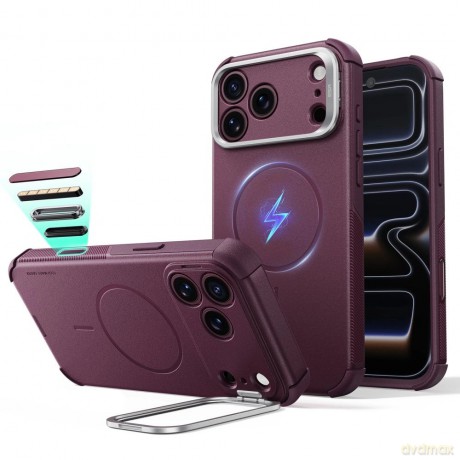 Etui ESR Cyber Tough Kickstand MagSafe na iPhone 18 Pro / 17 Pro - burgundowy