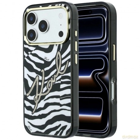 Etui Karl Lagerfeld IML Signature Zebra Glitter MagSafe na iPhone 18 Pro / 17 Pro - złote