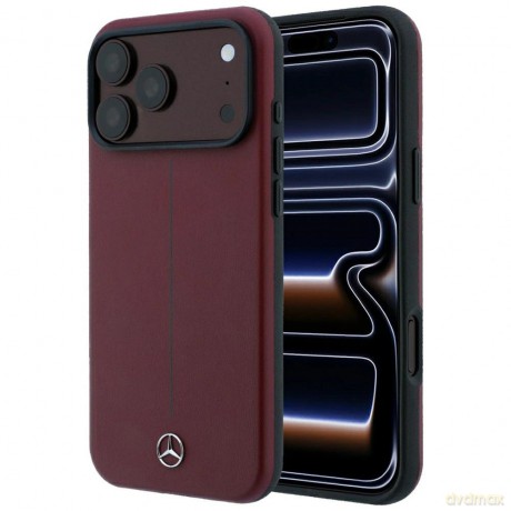 Etui Mercedes Leather Semi Wrap Iconic Line MagSafe na iPhone 18 Pro Max / 17 Pro Max - dark cherry