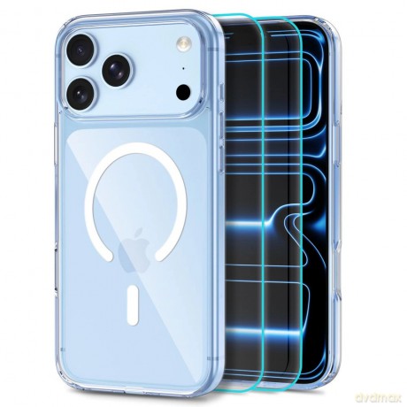 Etui Tech-Protect FlexAir Hybrid MagSafe + Szkło hartowane Tech-Protect Glass Fit+ 2-Pack na iPhone 18 Pro / 17 Pro - przezroczyste