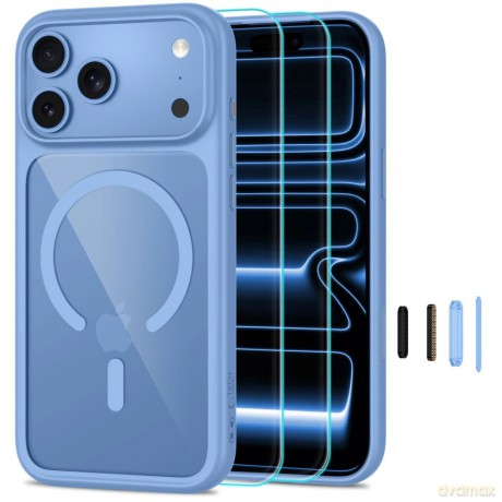 Etui Tech-Protect MagOne CC MagSafe + Szkło hartowane 2-Pack na iPhone 18 Pro / 17 Pro - przezroczysto-błękitny