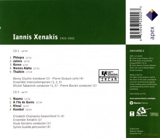 Pierre Boulez/Ensemble Xenakis: Xena: Phlegra/Jalons/Keren/Nomo [2CD]