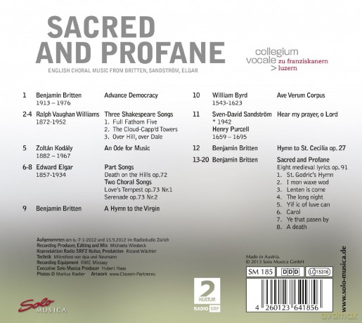 Collegium Vocale Zu Franziskan Luzern: Sacred And Profane - English Choral Music [CD]
