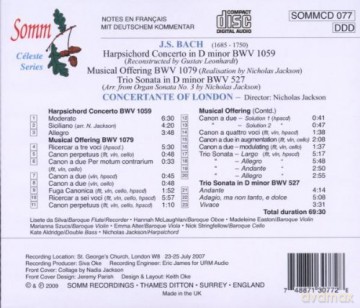 Concertante Of London: Harpsichord Concerto In D Min Bwv 1059 M [CD]