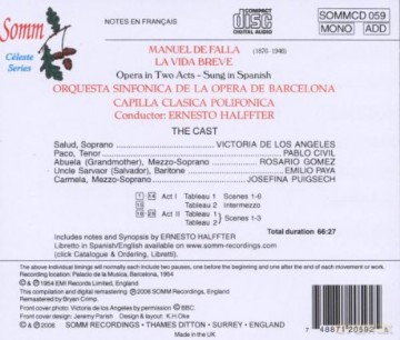 De Los Angeles-Orquesta Sinfonica Opera: La Vida Breve [CD]