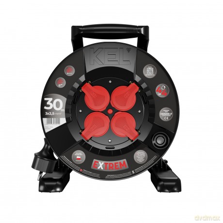 Przedłużacz bębnowy EXTREM LINE, 4x2p+Z, IP44, 16A, H05RR-F, 32,5, 30m, CZARNY