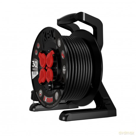Przedłużacz bębnowy EXTREM LINE, 4x2p+Z, IP44, 16A, H05RR-F, 32,5, 30m, CZARNY