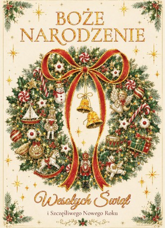 Karnet B6 Boże Narodzenie - Wianek brokat