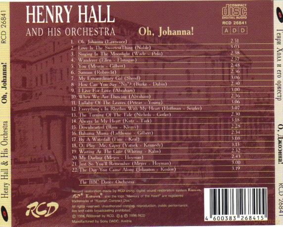 Henry Hall: Oh, Johanna!, Singing In The Moonlight [CD]