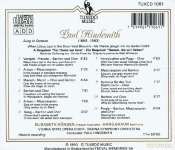 Hindemith Requiem For Those We Love: Hindemith Requiem For Those We Love [CD]