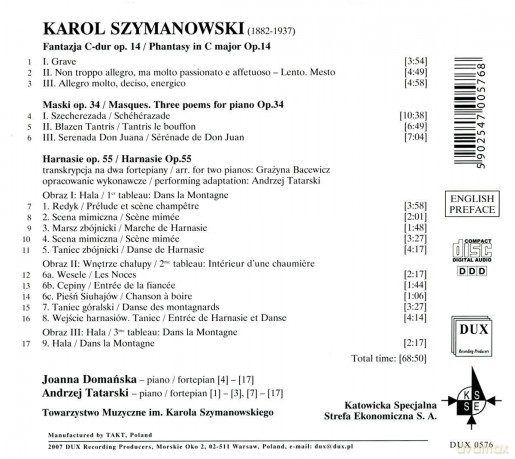 Joanna Domanska: Szymanowski Phantasy In C Major Op14 Mas [CD]