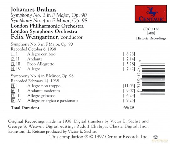 Johannes Brahms: Brahms Symphonies Nos 3 - 4 [CD]