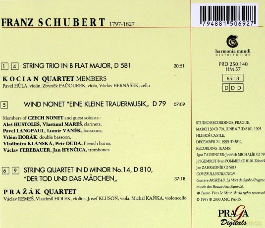 Kocian Quartett-Prazak Quartett: Schubert Franz - String Trio - Eine Kleine Trauermusik - String Quartet - Das Maedchen Und Der Tod [CD]