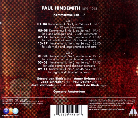 Concerto Amsterdam: Hindemith: Kammermusik No.1-7 [2CD]