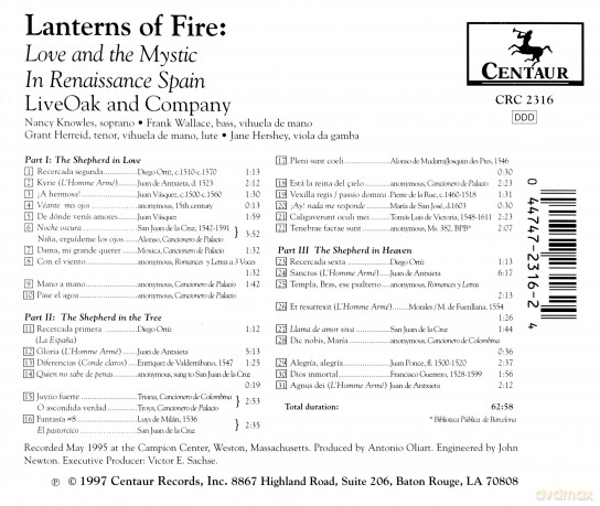 Liveoak And Company: Lanterns Of Fire - Love And The Mystic In Renaissance Spain [CD]