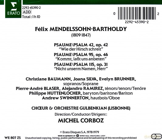 Corboz/Ch.Sy.&Or.Lisbonne: F. Mendelssohn: Psalm 42,95,115 [CD]