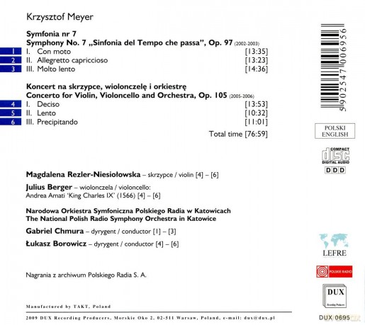 Magdalena Rezler-Niesiolowska: Meyer Symphony No 7 - Concerto For Violi [CD]