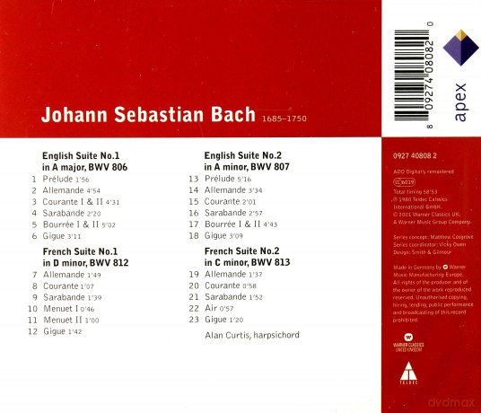 Alan Curtis: Bach: English&French Suites 1&2 [CD]