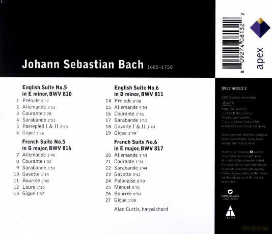 Alan Curtis: Bach: English&French Suites 5&6 [CD]
