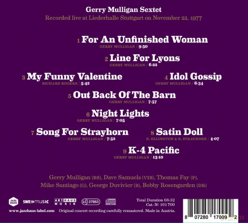 Mulligan Gerry Sextet: Legends Live - Liederhalle Stuttgart 1977 [CD]