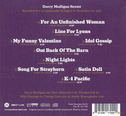 Mulligan Gerry Sextet: Legends Live - Liederhalle Stuttgart 1977 [CD]