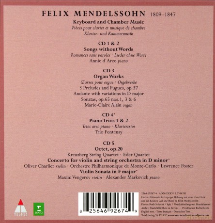 D\'arco/Vengerov/Trio Fontenay: Mendelssohn: Edition5-Lieder Ohne Wort [5CD]