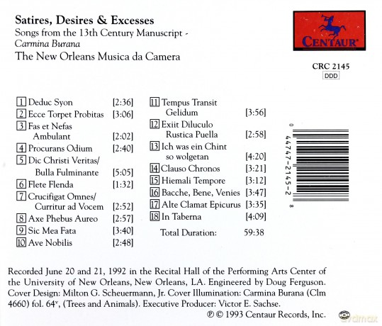 New Orleans Musica Da Camera: Satires Desires And Excesses - Songs From Carmina Burana [CD]