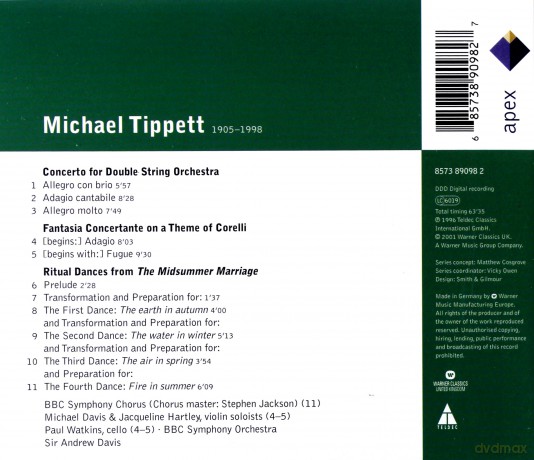 Davis/BBC Symphony Chorus: Tippet: Concerto For Double String Orchestra [CD]