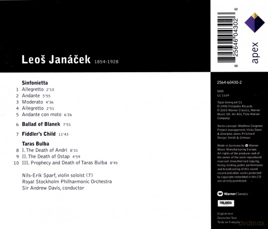 Davis/Royal Stockholm Philharmonic Orchestra: Leos Janacek: Sinfonietta/Ballad of Blanek/Fiddler's ChildTaras Bulba [CD]