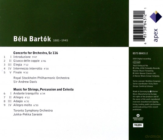 Davis/Saraste/Rspo/Tso: Bartok: Conc.For Orchestra [CD]