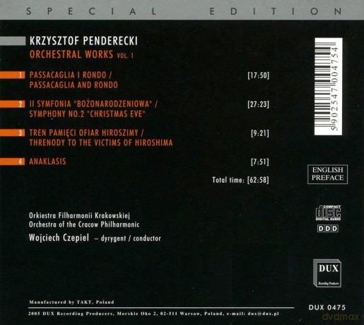 Orchestra Of The Cracow Philharmonic: Penderecki Orchestral Works [CD]