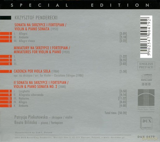 Patrycja Piekutowska: Penderecki Violin Und Piano Works [CD]