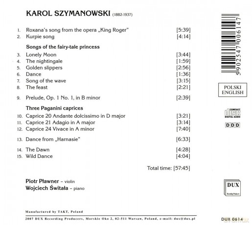 Piotr Plawner: Szymanowski Violin Und Piano Works [CD]