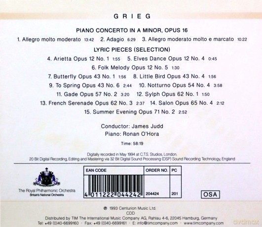 Royal Philharmonic Orchestra: Grieg Piano Concerto In A Minor [CD]