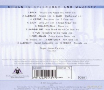 Royal Philharmonic Orchestra Parson Jame: Organ In Splendour And Majesty [CD]