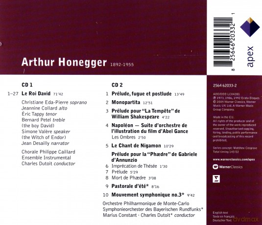 Charles Dutoit/Marius Constant: Arthur Honegger: Le Roi David/Monopartita [2CD]