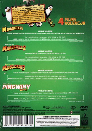 Madagaskar Trylogia 1+2+3 + Pingwiny z Madagaskaru [BOX] [4DVD]