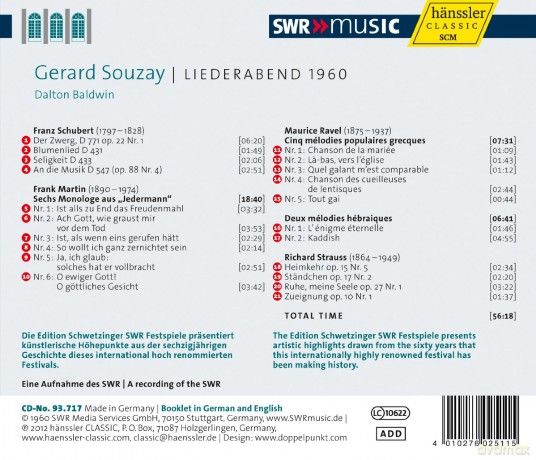 Souzay/Baldwin: Gerard Souzay - Liederabend 1960 [CD]