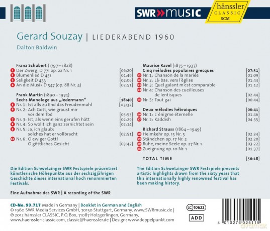 Souzay/Baldwin: Gerard Souzay - Liederabend 1960 [CD]