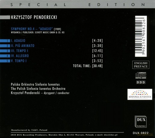 The Polish Sinfonia Iuventus Orchestra K: Penderecki Symphony No 4 - Adagio [CD]