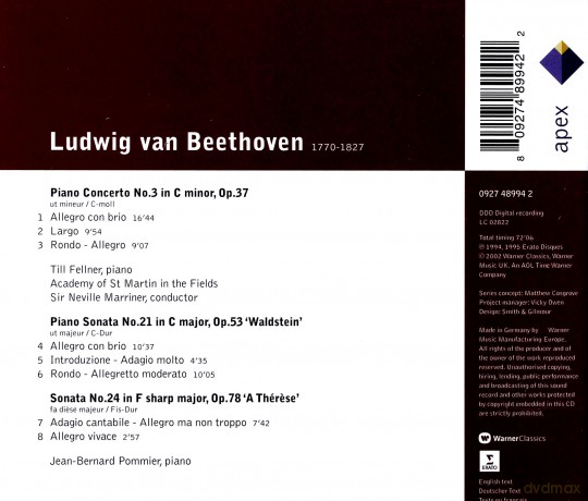 Fellner/Pommier/Marriner: Beethoven: Piano Con No3/Son21&24 [CD]