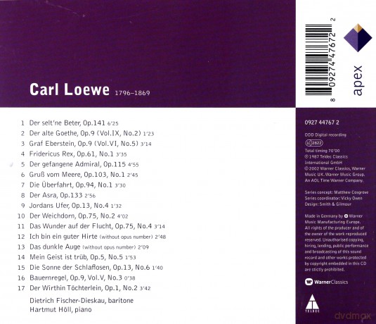 Dietrich Fischer-Dieskau/Hartmut Holl: Carl Loewe: Lieder&Balladen [CD]